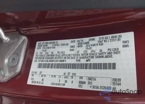 2014 Ford Escape Titanium z USA, uszkodzony, nr VIN 1FMCU9J99EUD14681